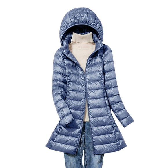 RKSTN Puffer Jacket Womens Lightweight Removable Hood Lightweight Down Jacket Mid-length Plus Size Zipper Thin Jacket with Pockets