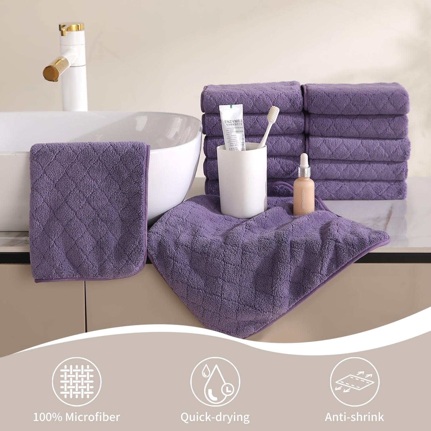 Jessy Home 24 Pack Dark Purple Washcloths for Bathroom 13x13 Inch Ultra Soft Hand Face Towels