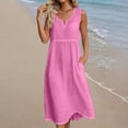 thumbnail image 2 of Ecqkame Women's Linen Dresses Summer Sleeveless V-Neck Lightweight Long Dress Casual Flowy Beach Dresses with Pockets Pink S, 2 of 5