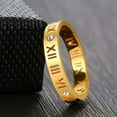 thumbnail image 3 of 316L Stainless Steel Hollow Roman Numerals Band Womens Rhinestones Ring Size 6-8, 3 of 9