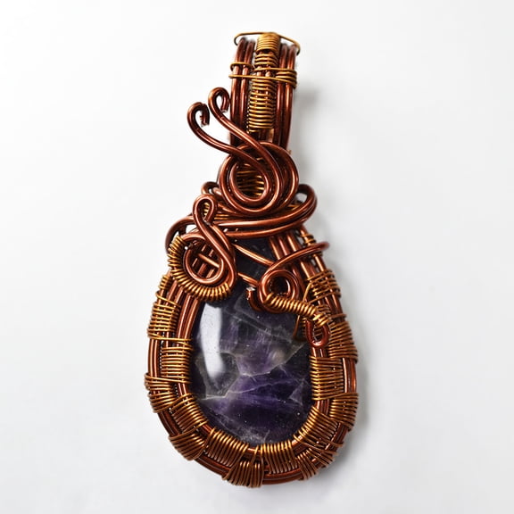 Natural Amethyst Gemstone Copper Wrapped Pendant Jewelry, 114 Carat