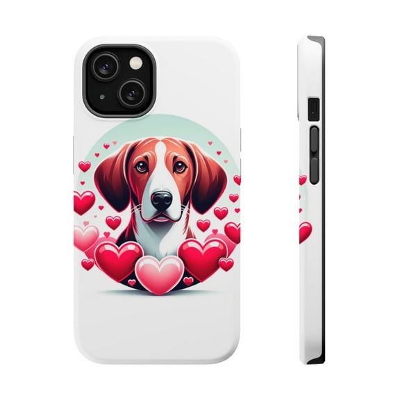 DistinctInk Tough Case for Apple iPhone 14 (6.1" Screen), Compatible with MagSafe Charging - Valentine's Day English Foxhound