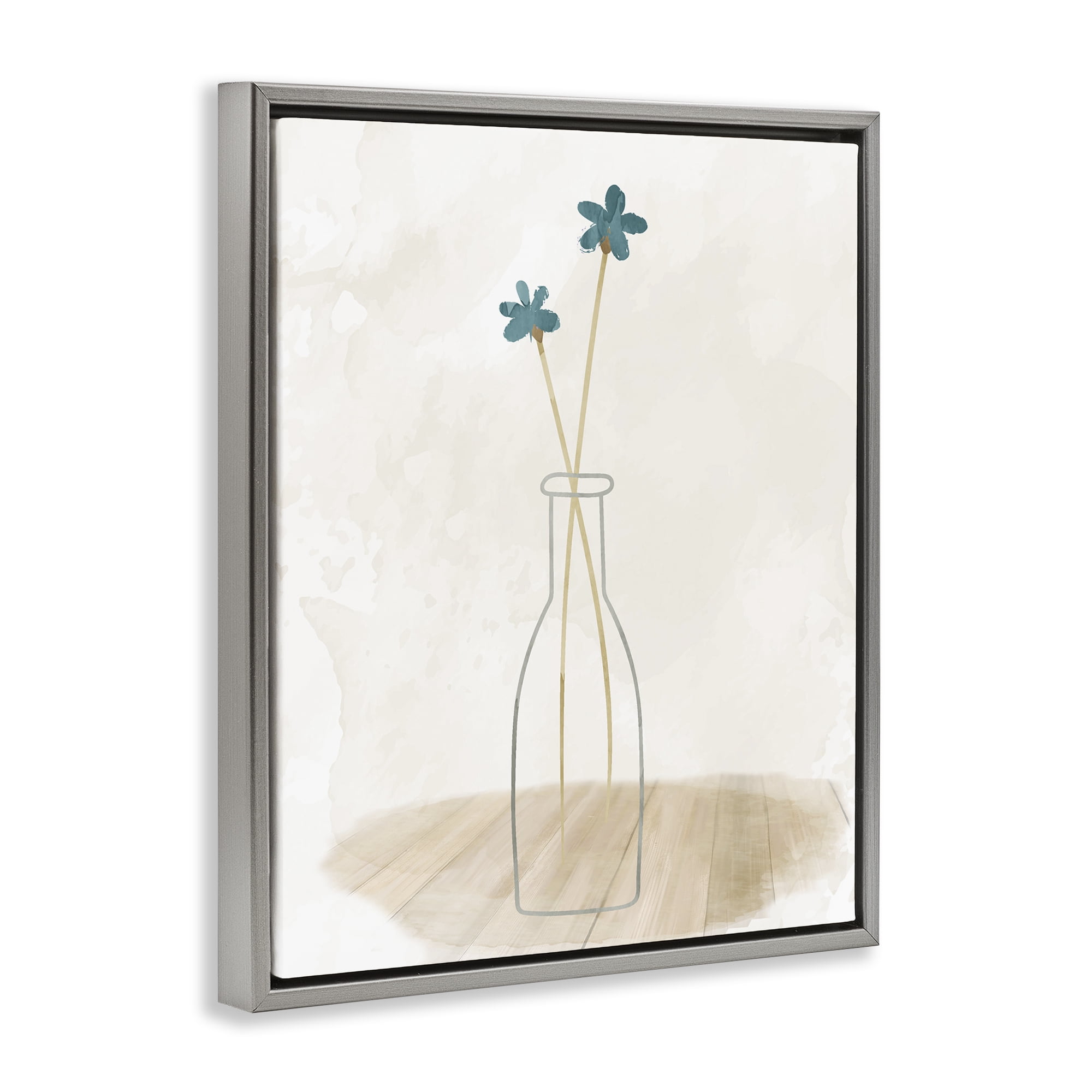 Stupell Industries Simple Watercolor Vase Botanical & Floral Painting Gray Floater Framed Art Print Wall Art, 17 x 21