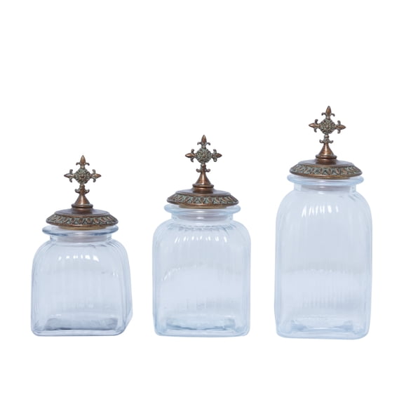 DecMode 15", 13", 11"H Clear Glass Decorative Jars, 3-Pieces