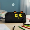 thumbnail image 3 of allydrew 3D Animal Face Pencil Case, Large Capacity 2 Compartment Pencil Pouch for Stationery Tools, Black Cat, 3 of 5