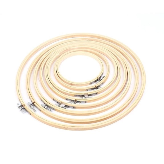 OFFIGAM 6Pcs Embroidery Set Khaki Eco-Friendly Wooden Circle Frame DIY Embroidery Hoops for Craft