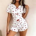 thumbnail image 5 of Liweisiy Women's Heart Print 2 Piece Pajama Sets Lapel Split Front Tops Elastic Waist Bow Shorts Graphic Trendy Sleepwear Red L, 5 of 6