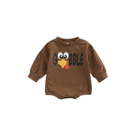 

Canrulo Thanksgiving Newborn Baby Girls Boys Romper Letter Turkey Printed Long Sleeve Sweatshirt Jumpsuit Clothes Coffee 6-12 Months
