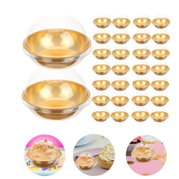 Clear Dessert Packing Case,50pcs Mini Round Cake Boxes,Round Cupcake Holders,QZS Baking Packing Box for Parties,Weddings and Home Use,Gold