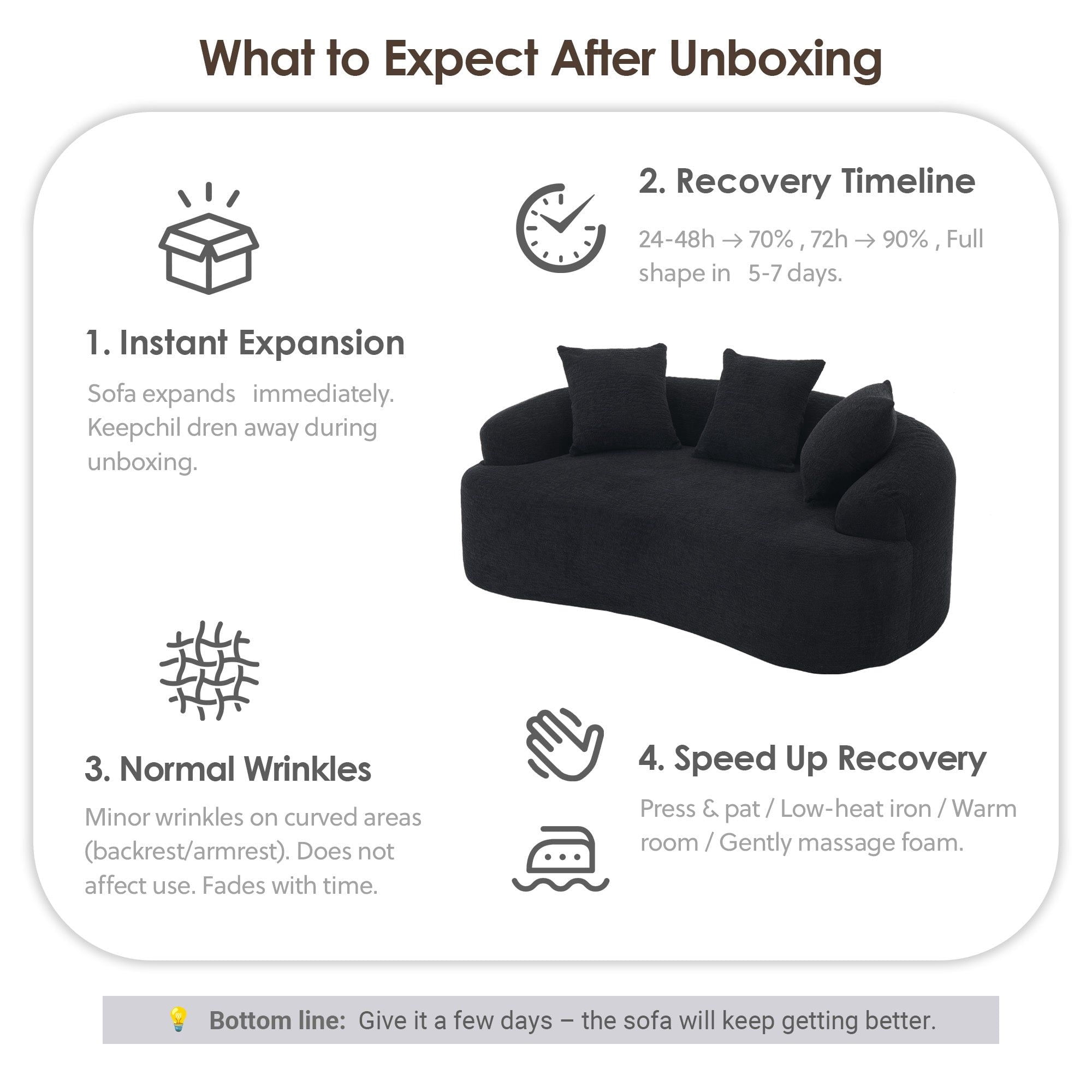 Sailvan Curved Loveseat No-Assembly Chenille Sofa for Small Spaces
