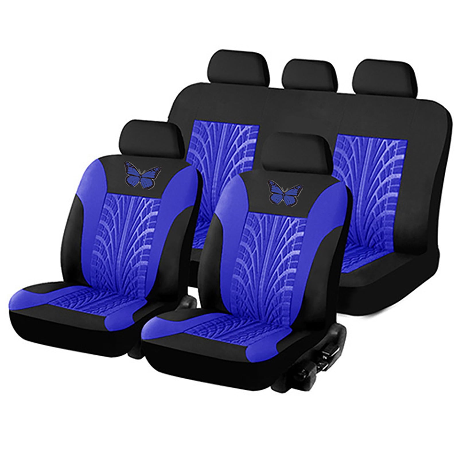 Blue Butterfly Car Seat Covers Full Set - Front Bucket with Split Bench for Cars, Blue Full Set Seat Protectors for Women, Fit for Vehicles,Cars,Suvs,Vans
