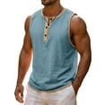 thumbnail image 3 of Betivan Men's Linen Tank Top Sleeveless Crew Neck Half Button Solid Color Regular Fit Casual Sports Workout Fitness Training Tops, 3 of 9