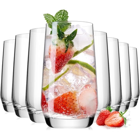 16.2oz Drinking Glasses Set of 8 Tall Water Highball Glasses Unique Design Lead-Free Crystal Glassware Glass Cups for Mojito and Mixed Drink Cocktail Glass Set