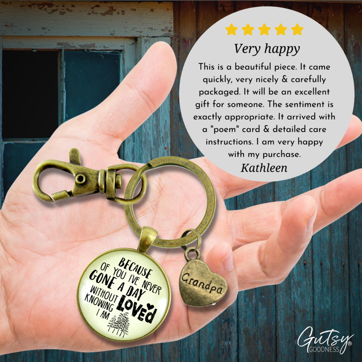 Grandpa Gutsy Goodness Bronze Metal Keychain Because of You Know Love Key Ring Adult Male Gift