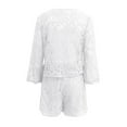 thumbnail image 6 of DHFJKG 2 Piece Sets For Women Lace V Neck 3/4 Sleeve Top Shorts Sets Spring Summer Vacation Outfits Matching Clothing Beach Comfortable Outfit, 6 of 6