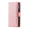 thumbnail image 2 of SaniMore for Samsung Galaxy S24 Wallet Case, Wrist/Crossbody Lanyard, 3D Lattice PU Leather Kickstand Zipper Purse Card Slots Magnetic Clasp Shockproof TPU Shell Anti-drop, Pink, 2 of 9