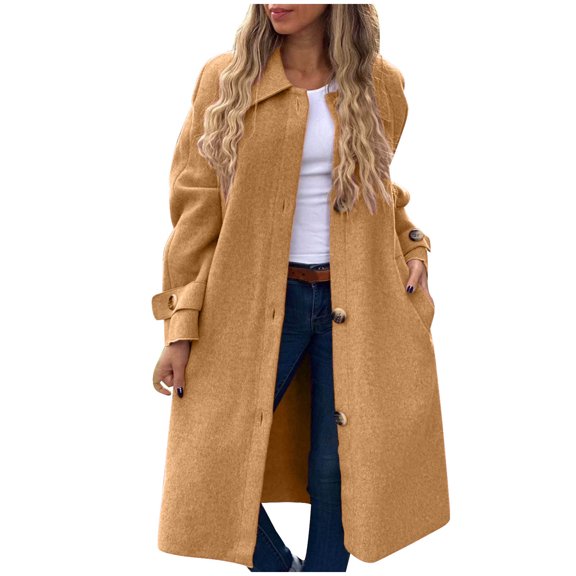 ZQUUVOU Women's Fall Fleece Coat Winter Casual Button Front Coat Single Breasted Long Sleeve Collar Outerwear with Pocket Brown