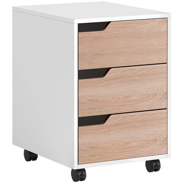Oak 3-Drawer Mobile File Cabinet with Wheels - Compact Office Storage & Printer Stand - Home & Study Room Filing Cabinet - 15.8" x 19.8" x 22.8"