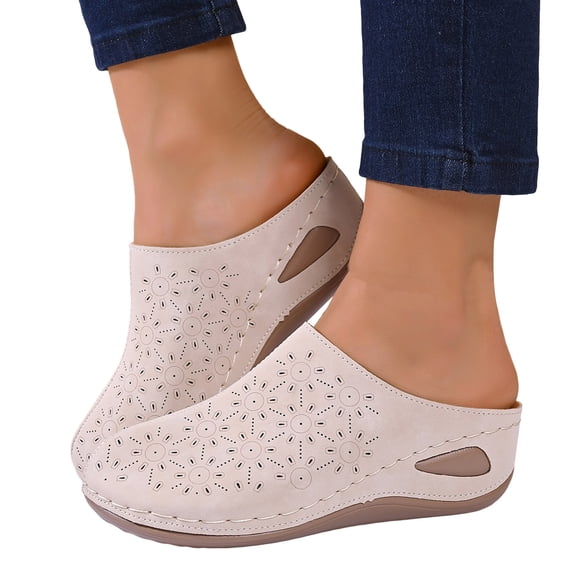 Mules for Women Bohemian Hollow out Slip on Wedge Sandals Closed Toe Slides Comfy Arch Support Summer Walking Shoes White Size 6