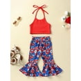 thumbnail image 3 of GXFC Toddler Girl 4th of July Outfits Kids Girls Sleeveless Sling Hanging Neck T-Shirts+Floral Print Bell Bottom Flare Pants Set Independence Day Clothes 2pcs 6M-4Y, 3 of 9