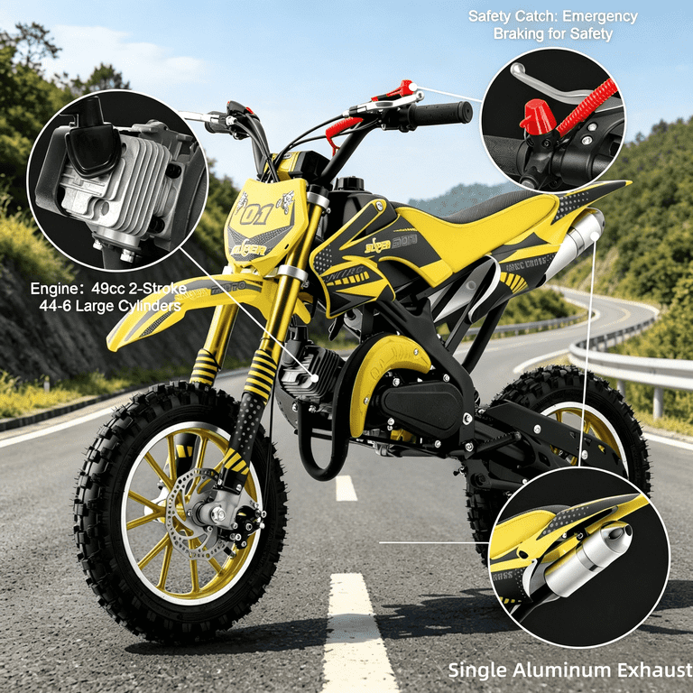 KTOEBYCO 49cc Kids Mini Dirt Bike, 2-Stroke Gas Motorcycle, Yellow