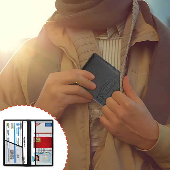 Magnetic Car Registration & Insurance Card Holder | Universal Vehicle Document Organizer with Secure Closure | Synthetic Leather Glove Box Storage for ID, License & Cards