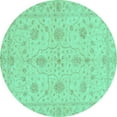 thumbnail image 1 of Ahgly Company Machine Washable Indoor Round Oriental Turquoise Blue Traditional Area Rugs, 6' Round, 1 of 4