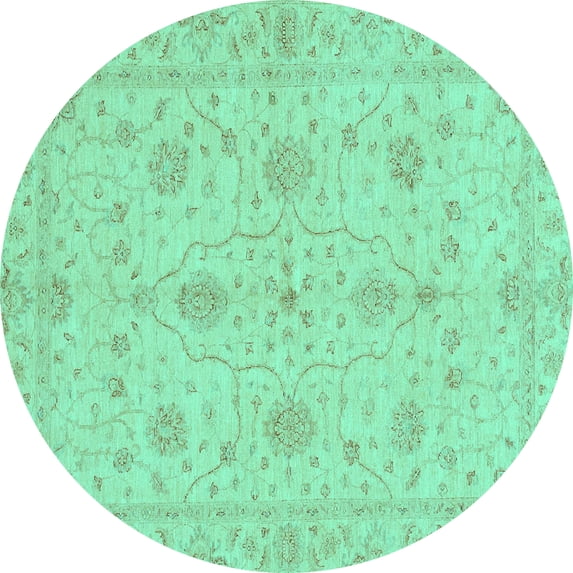 Ahgly Company Machine Washable Indoor Round Oriental Turquoise Blue Traditional Area Rugs, 6' Round