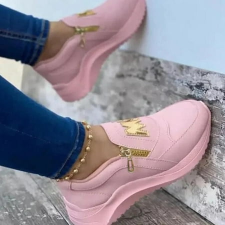 

ertutuyi women s fashion casual comfortable wedges zipper sneaker running shoes pink 38