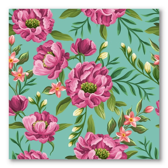 Designart ' Fuchia Pink Flowers On Green VIntage ' Traditional Canvas Wall Art Print