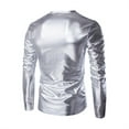 thumbnail image 3 of QHRMKOG Men's Faux Leather Shiny Metallic Shirt, Round Neck Slim Fit Tunic Top, Wet Look Hip Hop Nightclub Party Fashion Blouse Silver M, 3 of 3