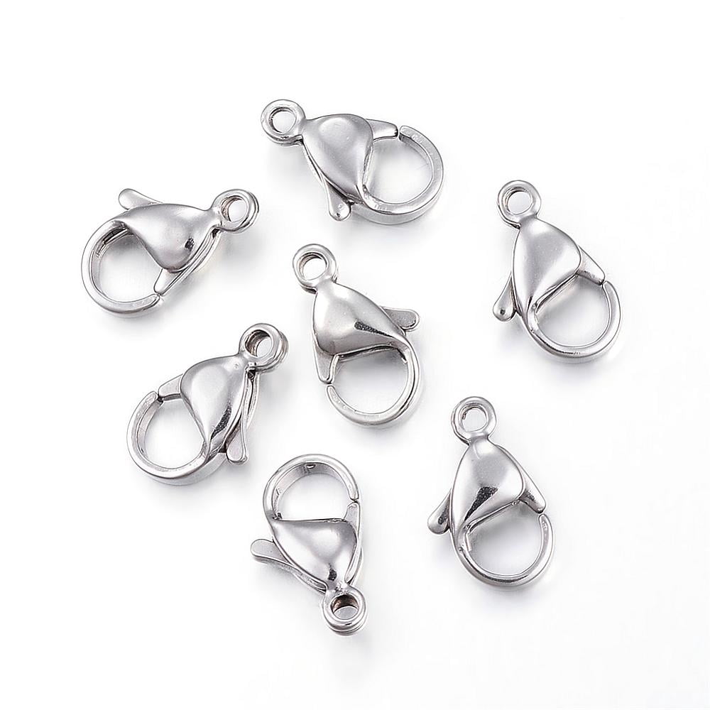200pcs Resistant 304 Stainless Steel Lobster Claw Clasps Parrot Trigger Clasps Stainless Steel color 19x12x5mm Hole: 2.5mm