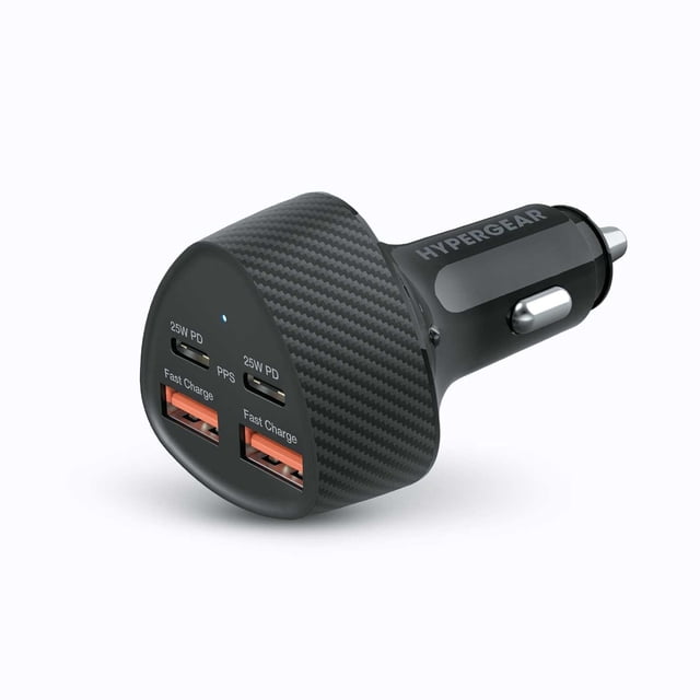 Cargador De Auto De 50w Carga Super Rápida Con 2 Entradas Usb C y 2 Entradas Usb A Negro Hypergear negro estandar