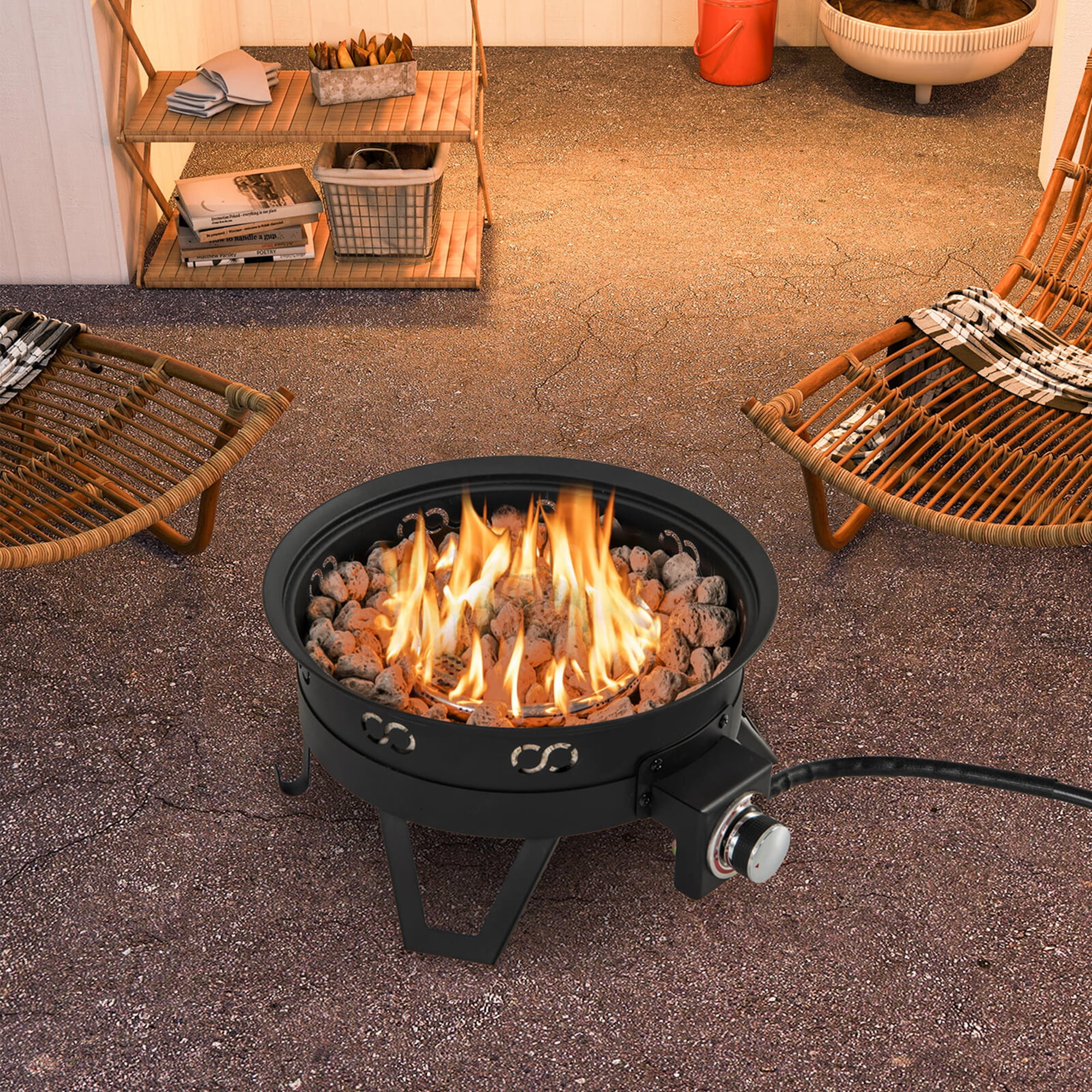 Costway 17" Portable Gas Fire Pit with Folding Legs & Removable Grill Carrying Bag