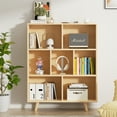 thumbnail image 3 of Walsunny Cube Bookcases Bookshelves 7 Cube Organizers with Legs 43" Tall Wooden Open Storage Display Bookshelf for Living Room Bedroom Office Natural Wood Color, 3 of 8