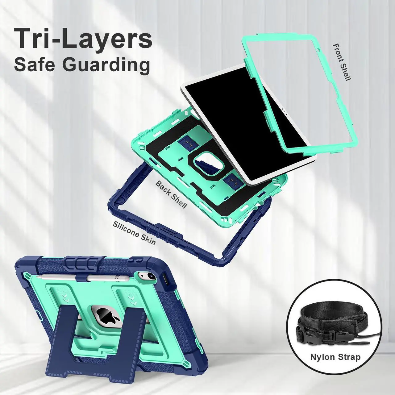 Case for iPad (A16) 11th Generation 11 Inch 2025, iPad 10th Generation 10.9 Inch 2022, Fully-Body Rugged Shockproof Protective Cover with Kickstand Pencil Holder Shoulder Strap