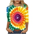 thumbnail image 2 of VBTAPA 3/4 Length Sleeve Womens Tops Tie Dye Print Crewneck T-shirt Trendy Casual Graphic Tees Loose Fit Mid-length Summer Blouse Lightning Sales of The Day Multicolor XL, 2 of 5