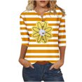 thumbnail image 1 of 3/4 Manga Superior Impresa Botón Suelto Cuello Redondo Camiseta, Tops Sueltos para las Mujeres, 1 of 3