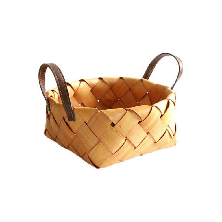 Baywell Small Wooden Decorative Woodchip Basket With Handles Empty Baskets  for Gifts, Wicker Baskets For Display Snack Pantry Organization Wedding