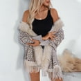 thumbnail image 6 of Knit Pattern Long Sleeve Shawl Wrap Open Front Sweater Ponchos for Women Winter Furry Collar Fringes Cardigan, 6 of 8