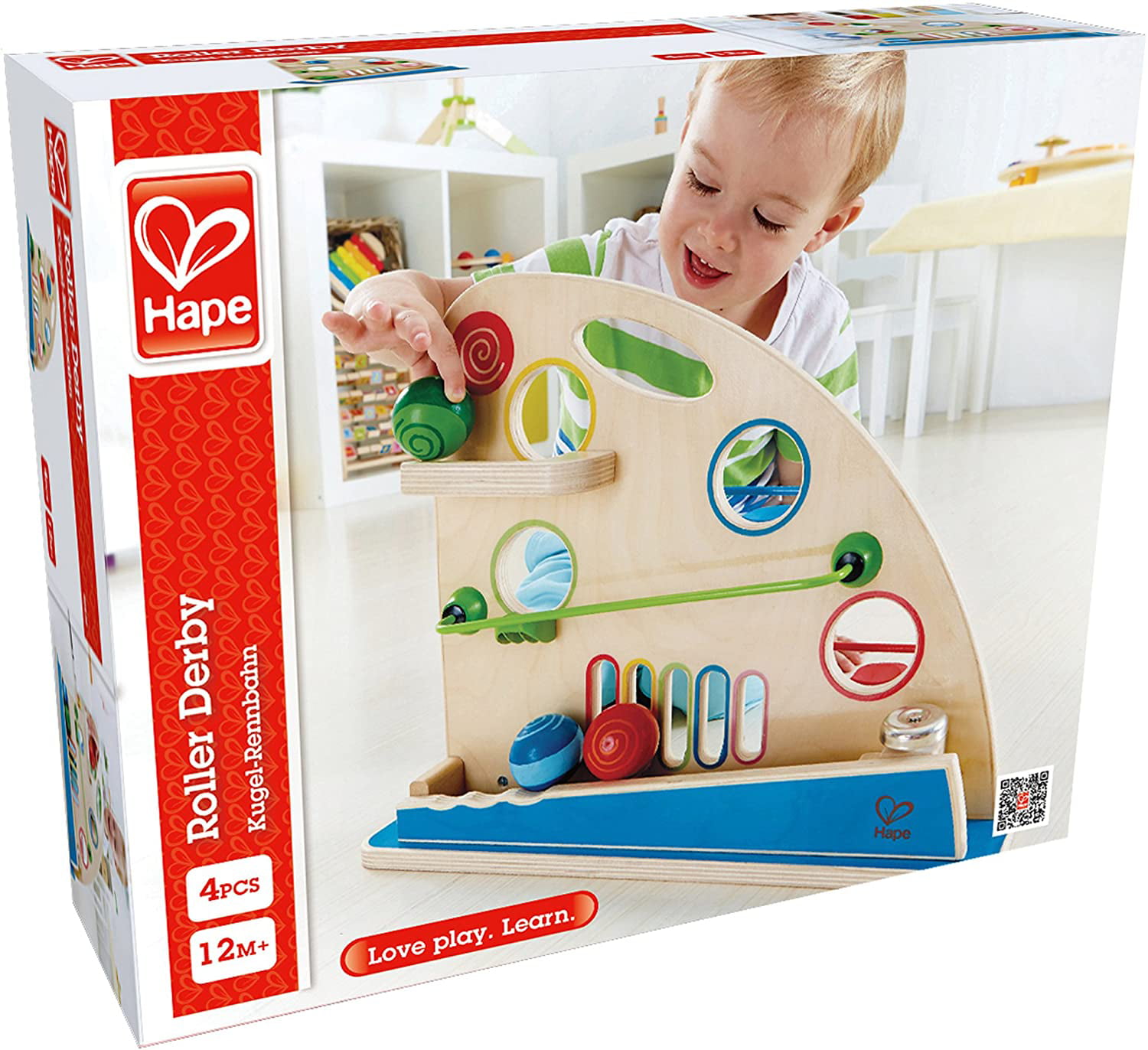Hape Kids Wooden Colorful 2 Sided Roller Derby Mountain Racing Learning Game 