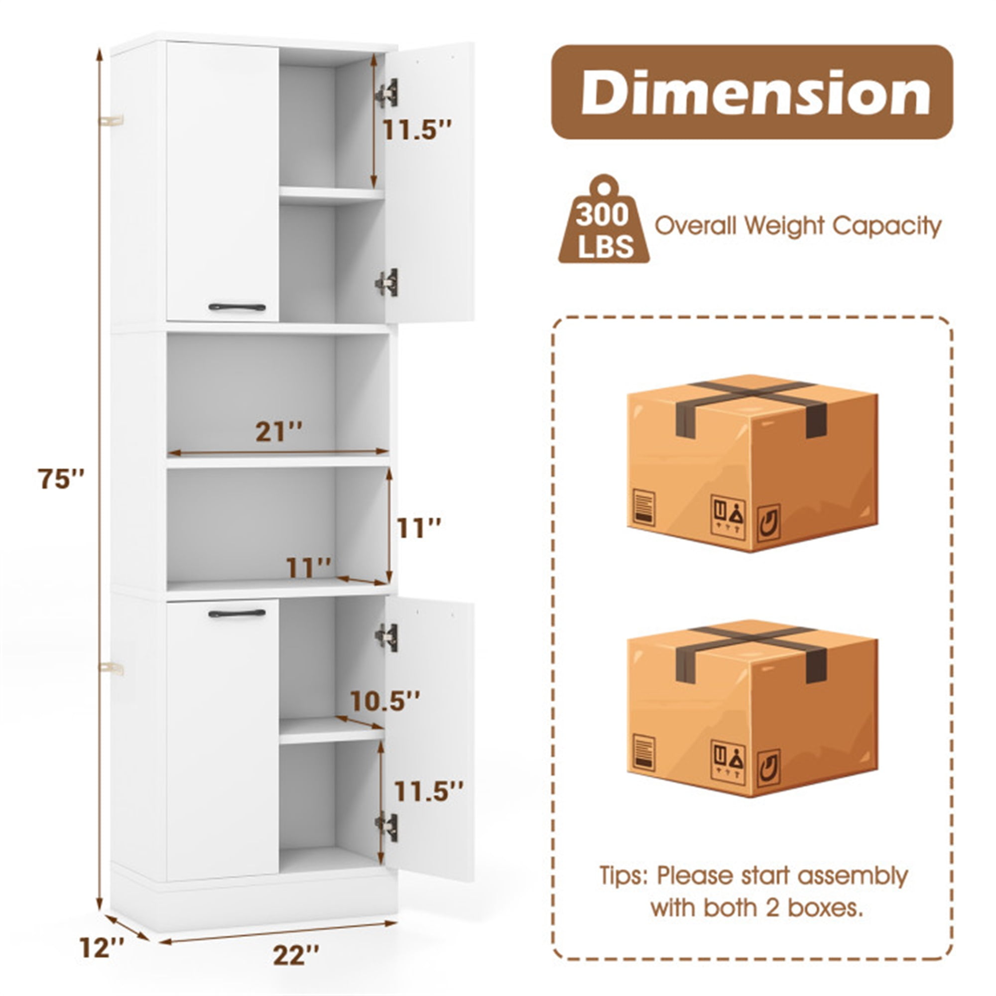 Finihen Kitchen Storage Cabinet, Buffet Sideboard, 75 Inch Kitchen Pantry Cabinet Tall Cupboard with Doors and Shelves, for Dining Room, Kitchen, Living Room, White Finihen Kitchen Storage Cabinet, Buffet Sideboard, 75 Inch Kitchen Pantry Cabinet Tall Cupboard with Doors and Shelves, for Dining Room, Kitchen, Living Room, White