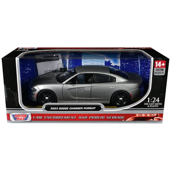 2023 Dodge Charger Pursuit Police Car Silver Metallic "Custom Builder's Kit" 1/24 Diecast Model Car by Motormax