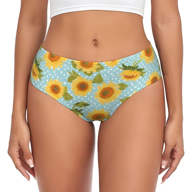 Balery White Polka Dot Sunflower A Ropa Interior de Algodón para Mujer con Dibujo – Braguitas Cómodas y Elásticas, Estilo Clásico-Small