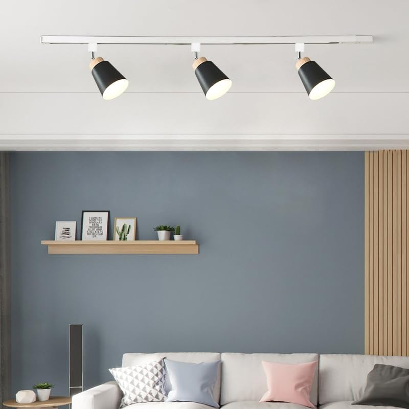 KAYYELAMP 3Pcs Macaron Black Juno System Adjustable Titl Angle Track Lighting E26 Base Modern Design for Farmhouse Kitchen Sink Gallery Loft(No Bulb, Track)