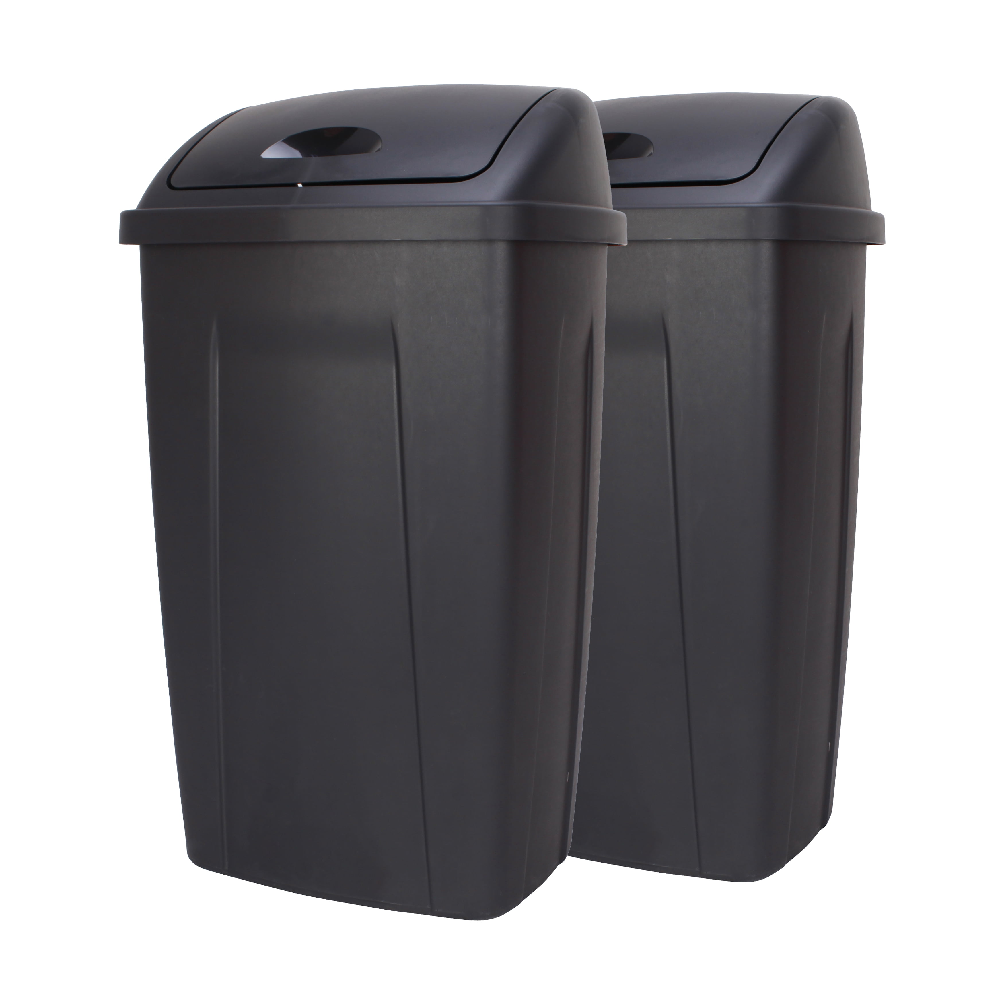 Mainstays 13 gal Plastic Swing Top Lid Kitchen Trash Can, 2 Pack, Black