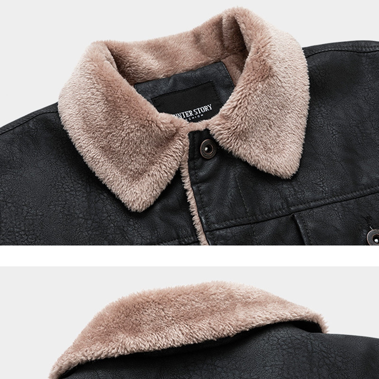DPTALR Men's Winter Lamb Velvet Leather Jacket Plus Velvet Warm