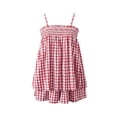 thumbnail image 6 of Women 2 Piece Lounge Set Plaid Summer Pajama Set Sleeveless Peplum Cami Top and Wide Leg Shorts Set Beachwear Vacation Outfits, 6 of 8