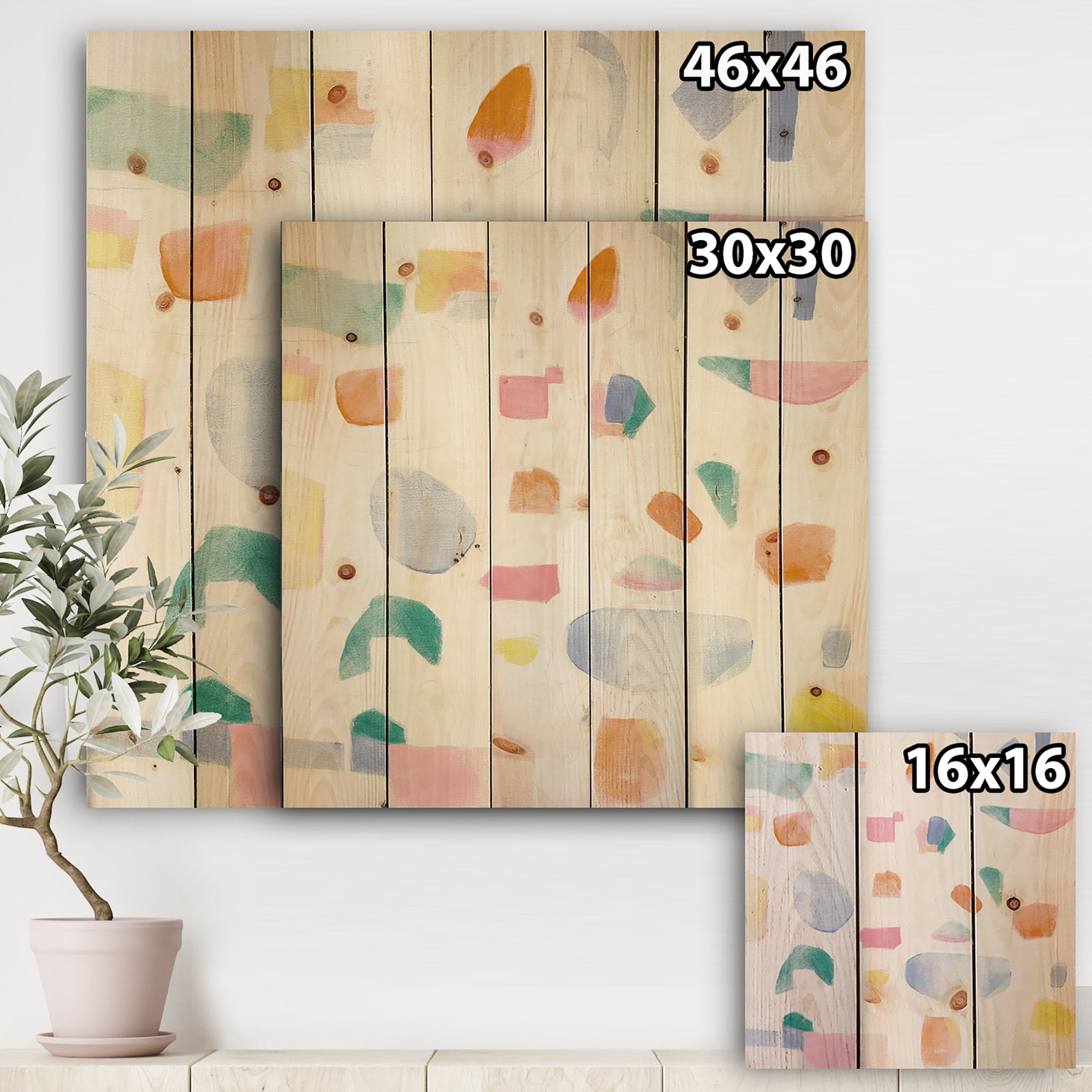 Designart 'Joy Geometric Simple' Mid-Century Modern Print on Natural Pine Wood
