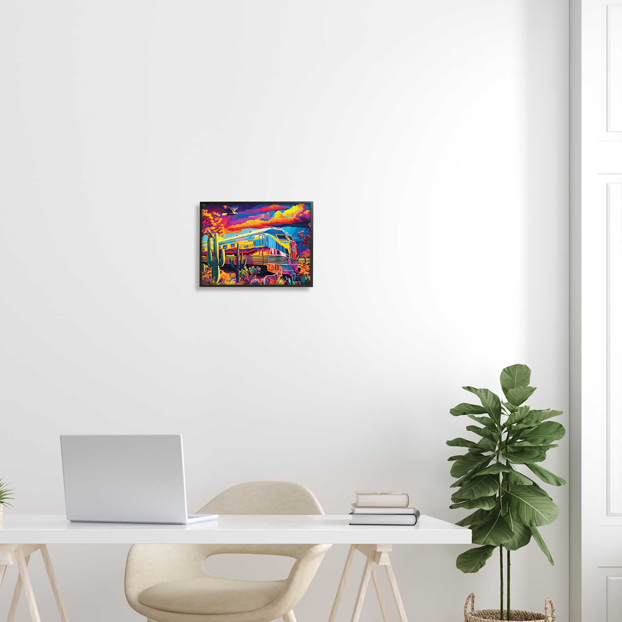 Stupell Industries Vivid Desert Train Scene Transportation Painting Black Framed Art Print Wall Art, 14 x 11